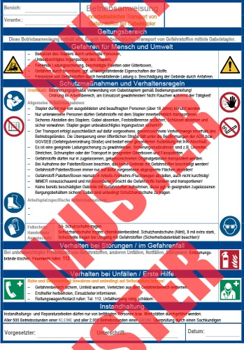 Ausfüllbare Betriebsanweisung Innerbetrieblicher Transport von Gefahrsstoffen