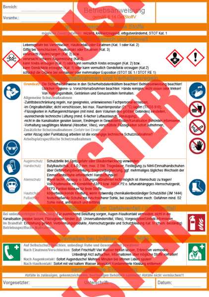 Ausfüllbare Betriebsanweisung Gefahrstoffe giftig / krebserzeugend